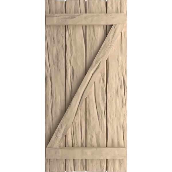 Rustic Four Board Joined Board-n-Batten Riverwood Faux Wood Shutters W/Z-Board, 22W X 42H
